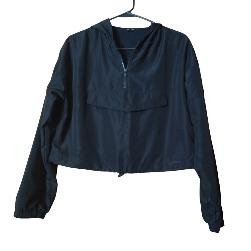 Labijou Black 1/2 Zip Pullover Hooded Cropped Lightweight Jacket Size Small